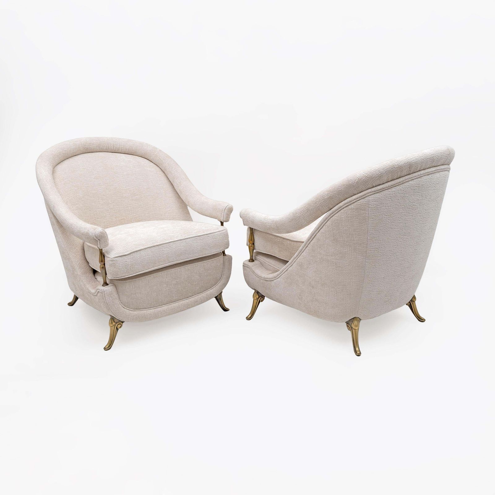 Pair Of French Mid Century Armchairs In Art Deco Style With Brass Details, 1950s photo furniture