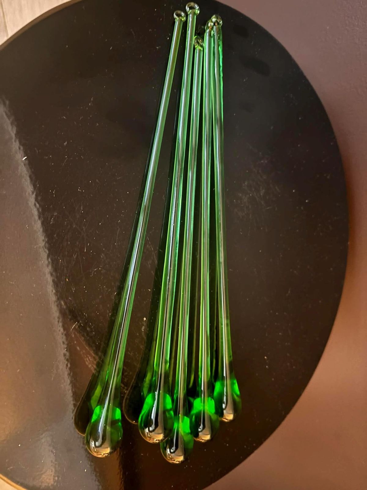 photo for sale Vintage Murano Glass Cocktail Stirrers: Hand Blown Italian Swizzle Sticks, 1950s Green Bar Decor