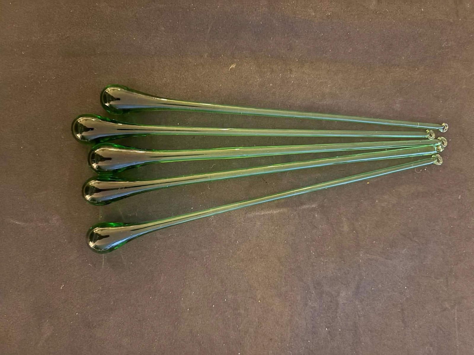 photo vinterior Vintage Murano Glass Cocktail Stirrers: Hand Blown Italian Swizzle Sticks, 1950s Green Bar Decor