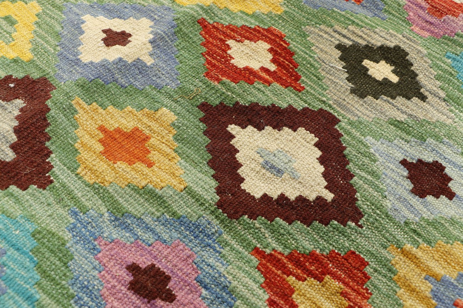 7x10 Green Geometric Kilim Flatweave Large Area Rug photo Textiles