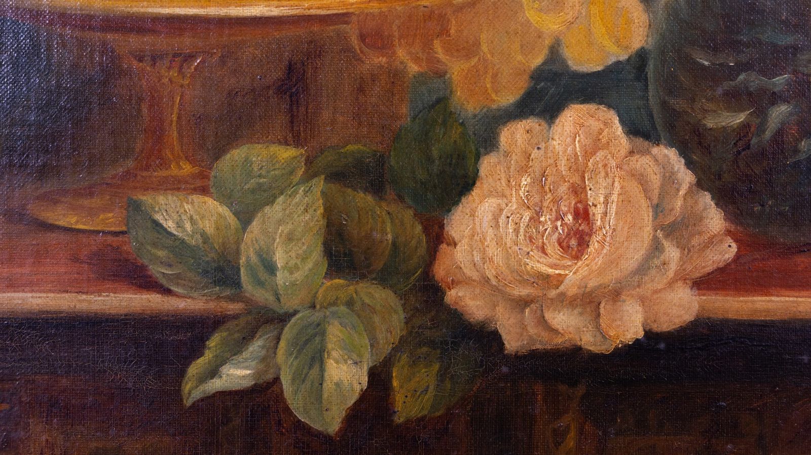 Still Life With Roses And Fruit, 17 Century Style Oil On Canvas, Dated 1896. photo vinterior