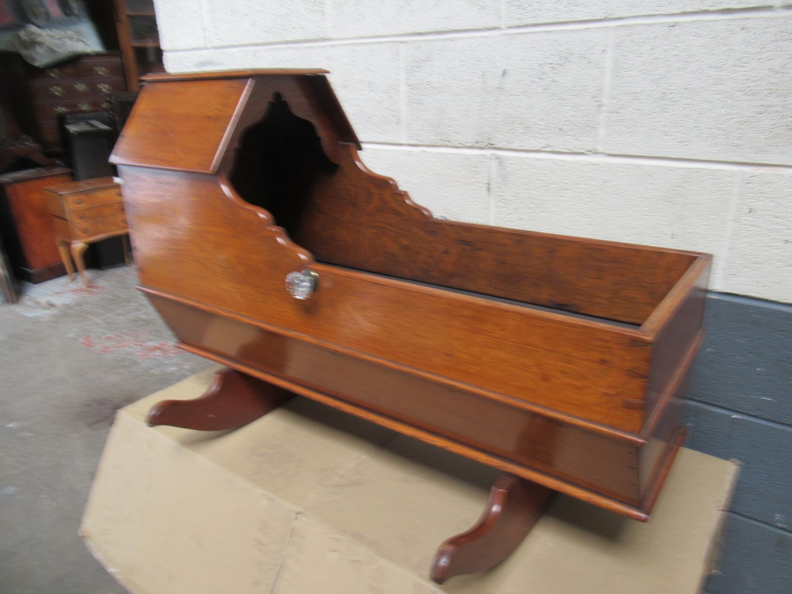 Victorian Period Oak Decorative    Rocker Crib    1870s photo for sale