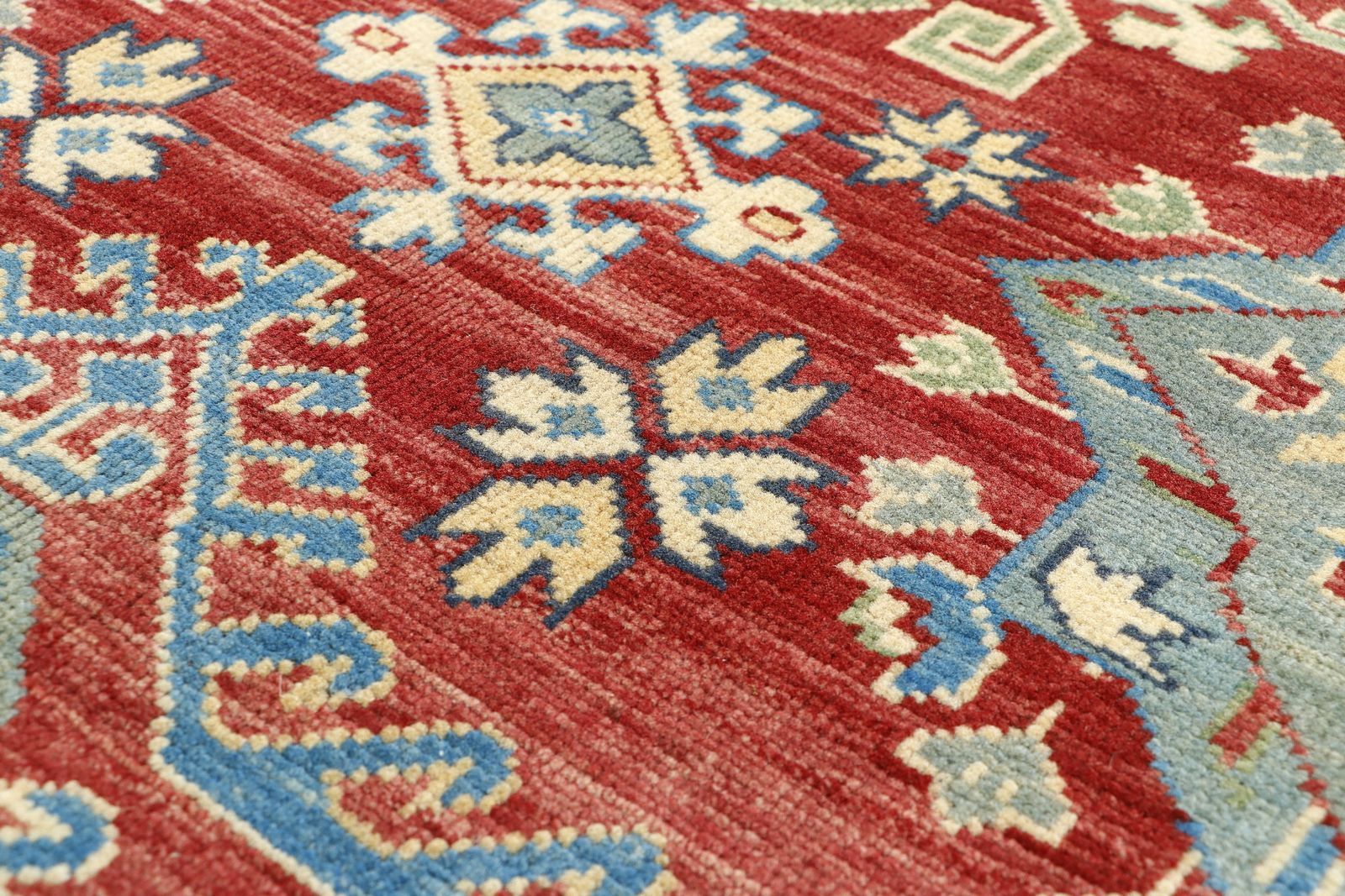 3x5 Red And Blue Kazak Oriental Wool Hand Knotted Rug photo Textiles