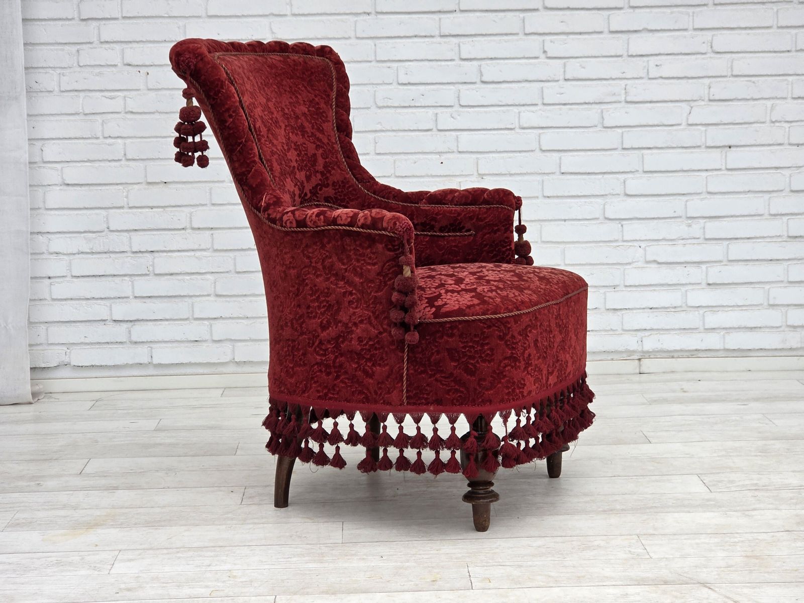 1950s, Danish Armchair, Furniture Velour, Beech Wood Legs. photo 950.0