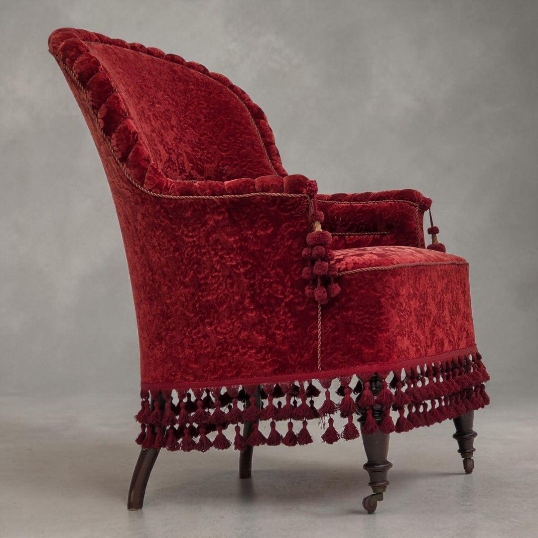 1950s, Danish Highback Armchair, Furniture Velour, Beech Wood Legs.