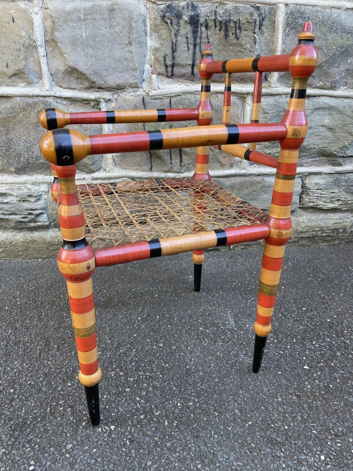 Unusual Antique Painted Bobbin Turned Armchair photo buy