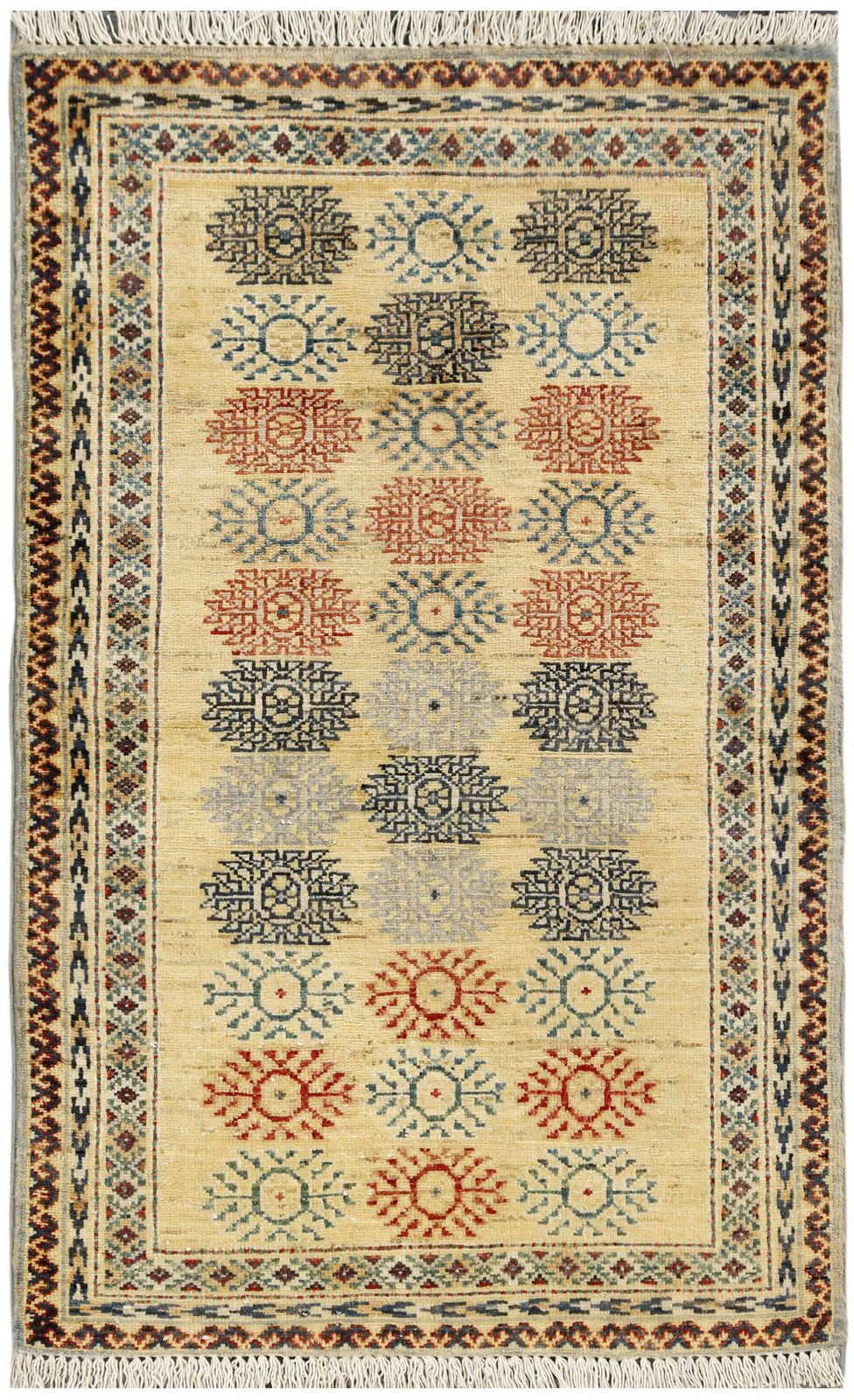 Small Gold Bokhara Turkmen Geometric Unique Rug