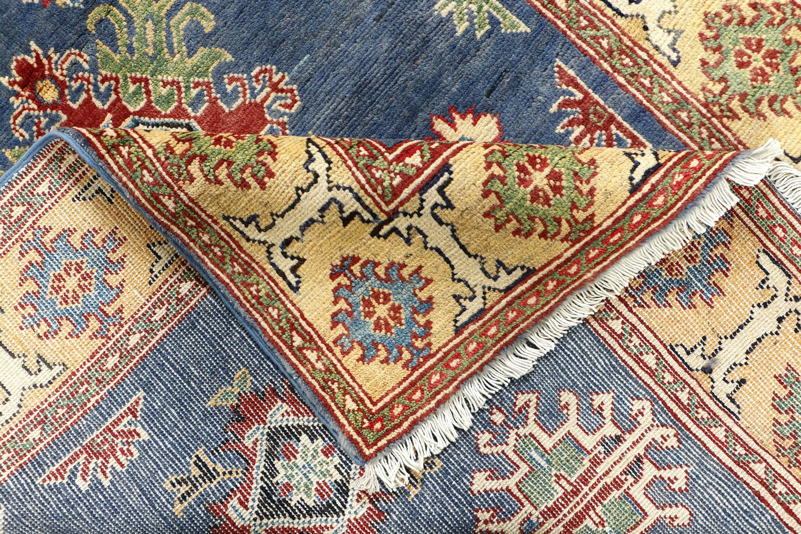 4x6 Blue And Gold Kazak Boho Handmade Living Room Bedroom Rug photo vinterior