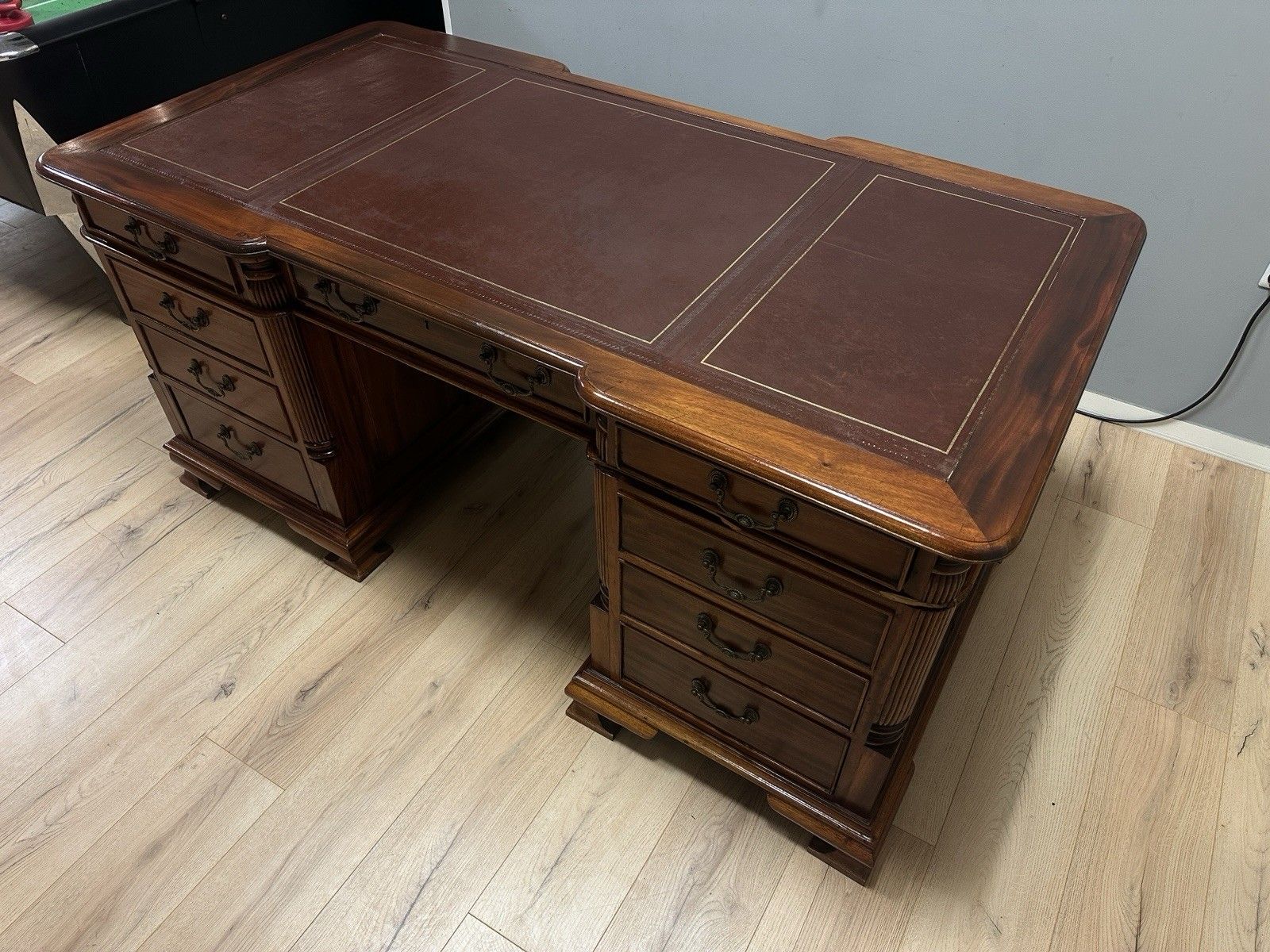 Impressive Antique Captains Bankers Desk Red Leather Twin Pedestal Partners #68 photo for sale