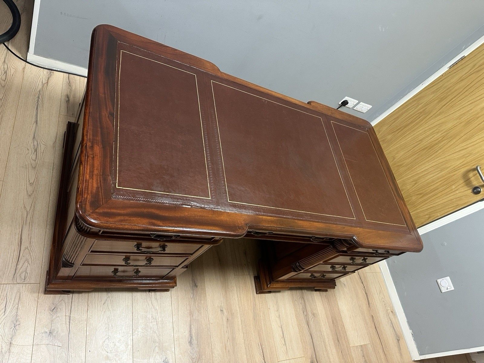 Impressive Antique Captains Bankers Desk Red Leather Twin Pedestal Partners #68 photo buy