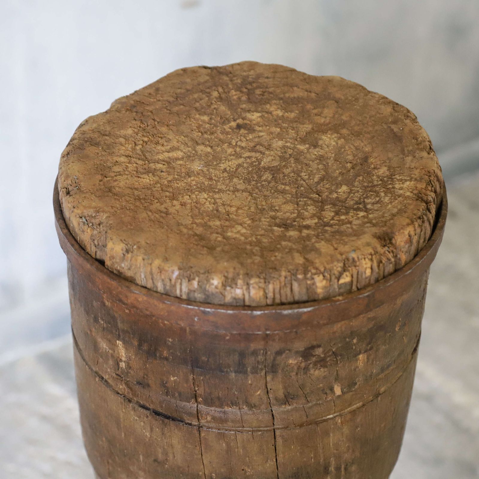 photo furniture Vintage French Charcuterie Chopping Block In Oak & Elm – Sculptural Rustic Butcher’s Block