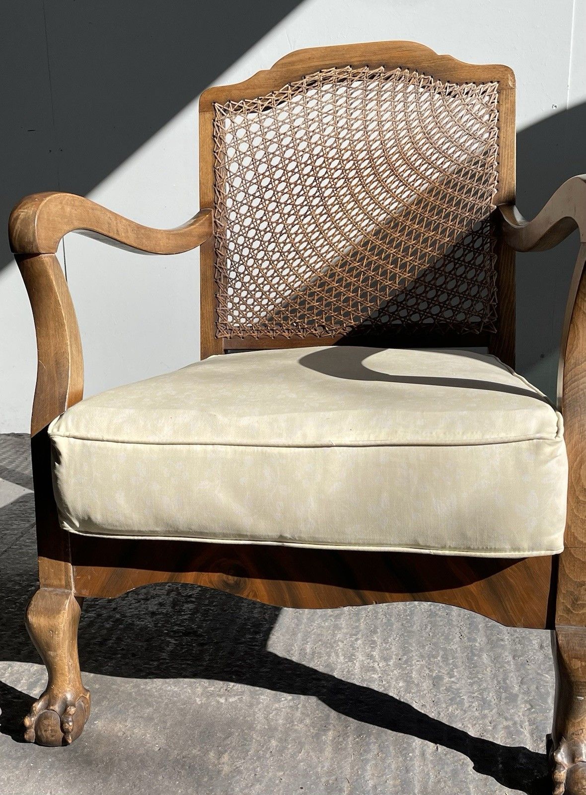 Early 20th Century Walnut Cane Back Bergere Armchair Ball & Claw Feet photo buy