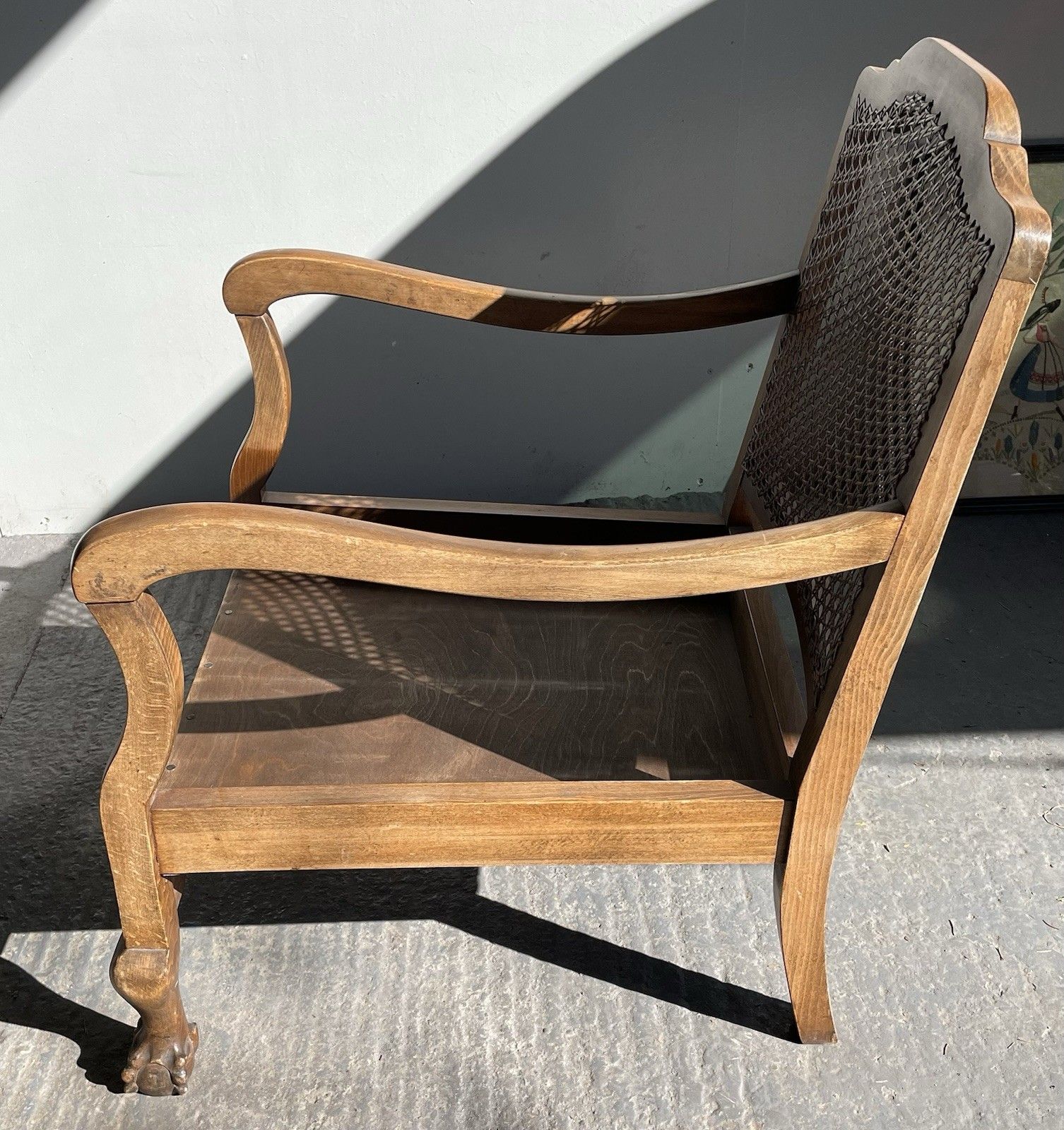 photo vinterior Early 20th Century Walnut Cane Back Bergere Armchair Ball & Claw Feet