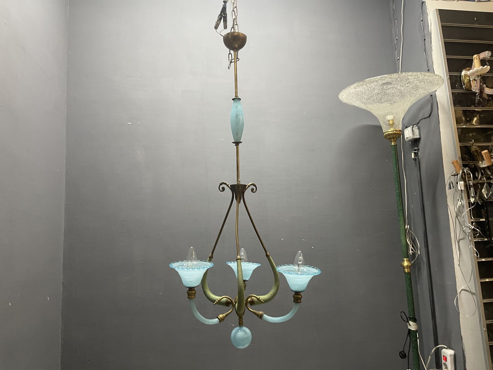 Lighting Italian Blue Murano Glass Chandelier 1950’s photo