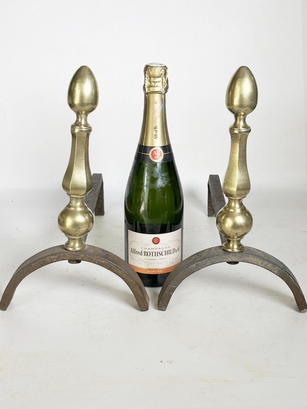 Pair Of Andirons With Brass Finials, France, 1930. photo for sale