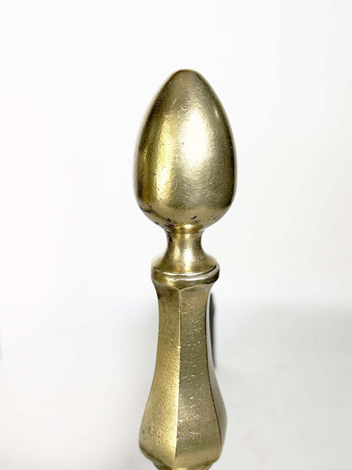 Pair Of Andirons With Brass Finials, France, 1930. photo Home Fixtures