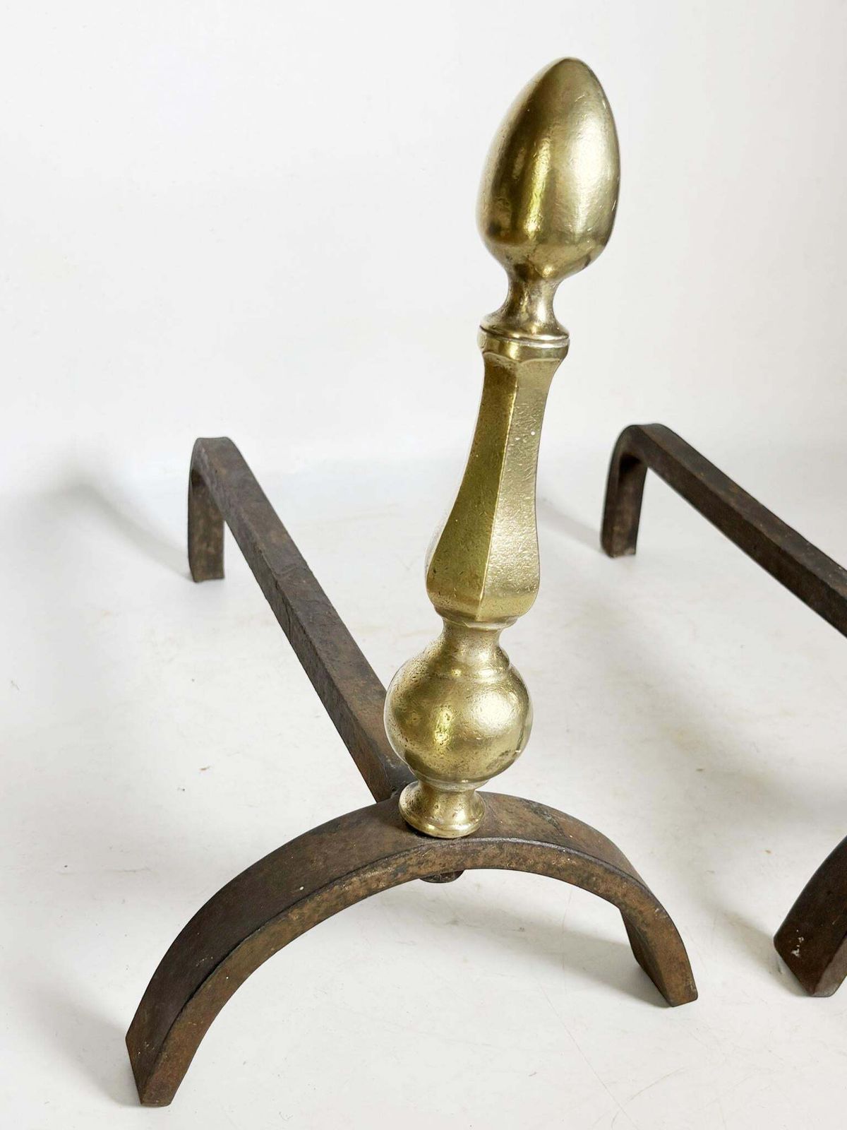 photo vinterior Pair Of Andirons With Brass Finials, France, 1930.