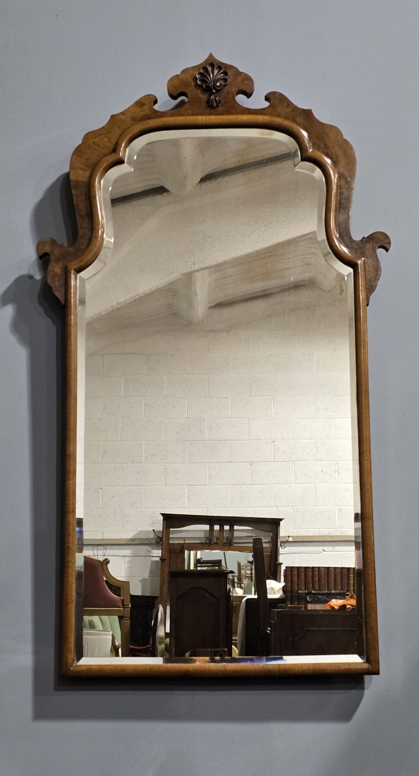 Queen Anne Burr Walnut Wall Mirror photo vintage