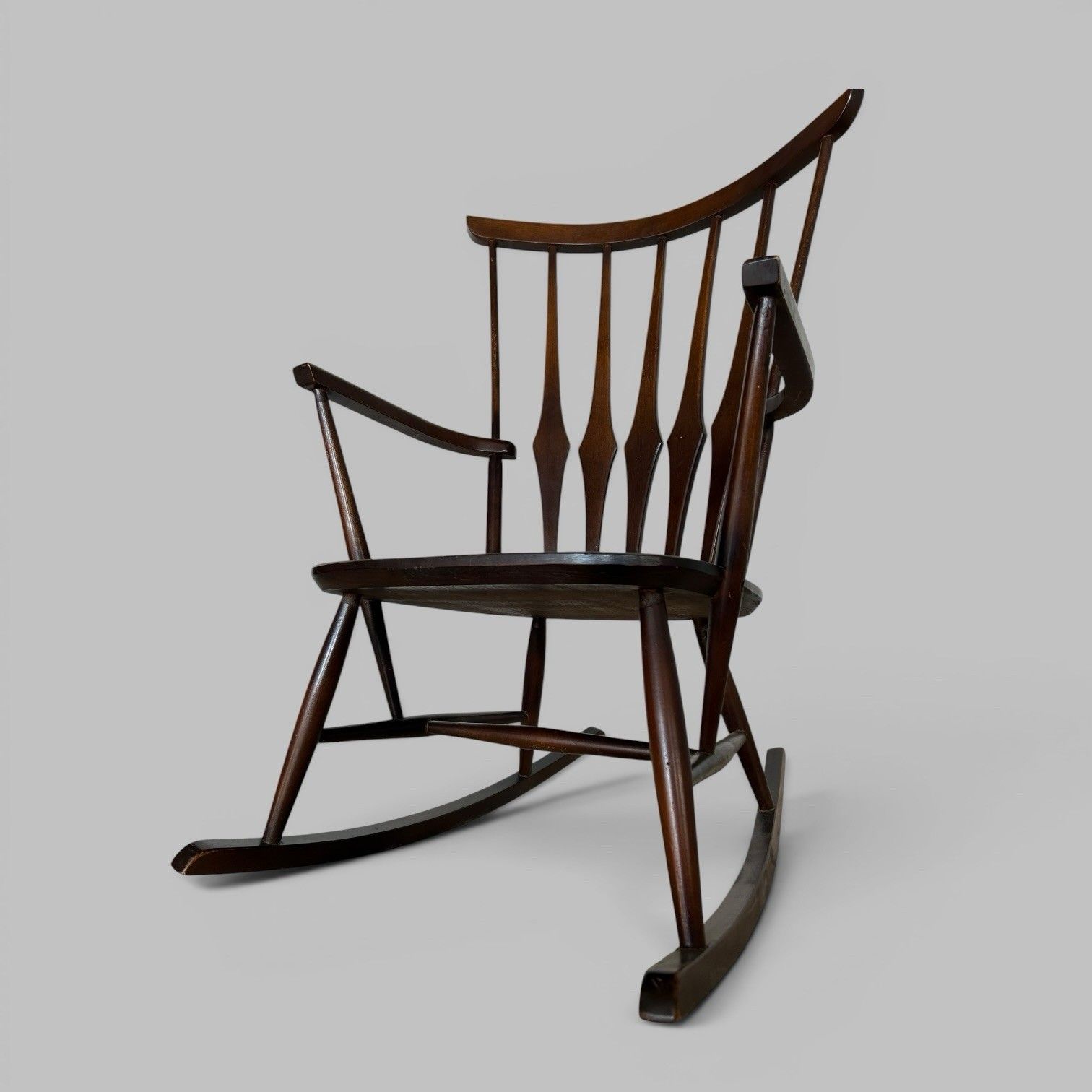 Mid Century Wooden Rocking Chair With Spindle Back photo furniture