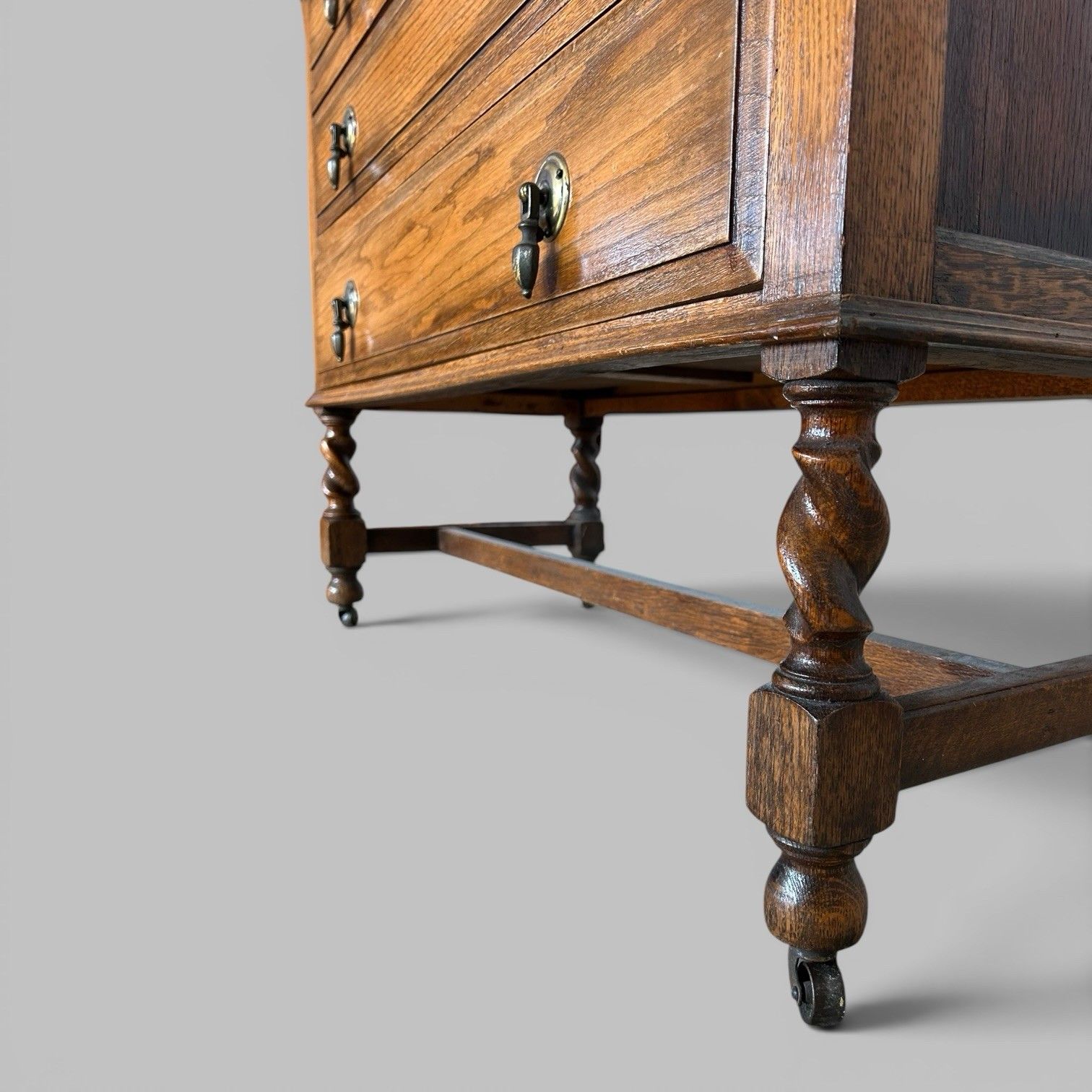 photo for sale Ed Wardian Oak Three Drawer Chest On Barley Twist Legs