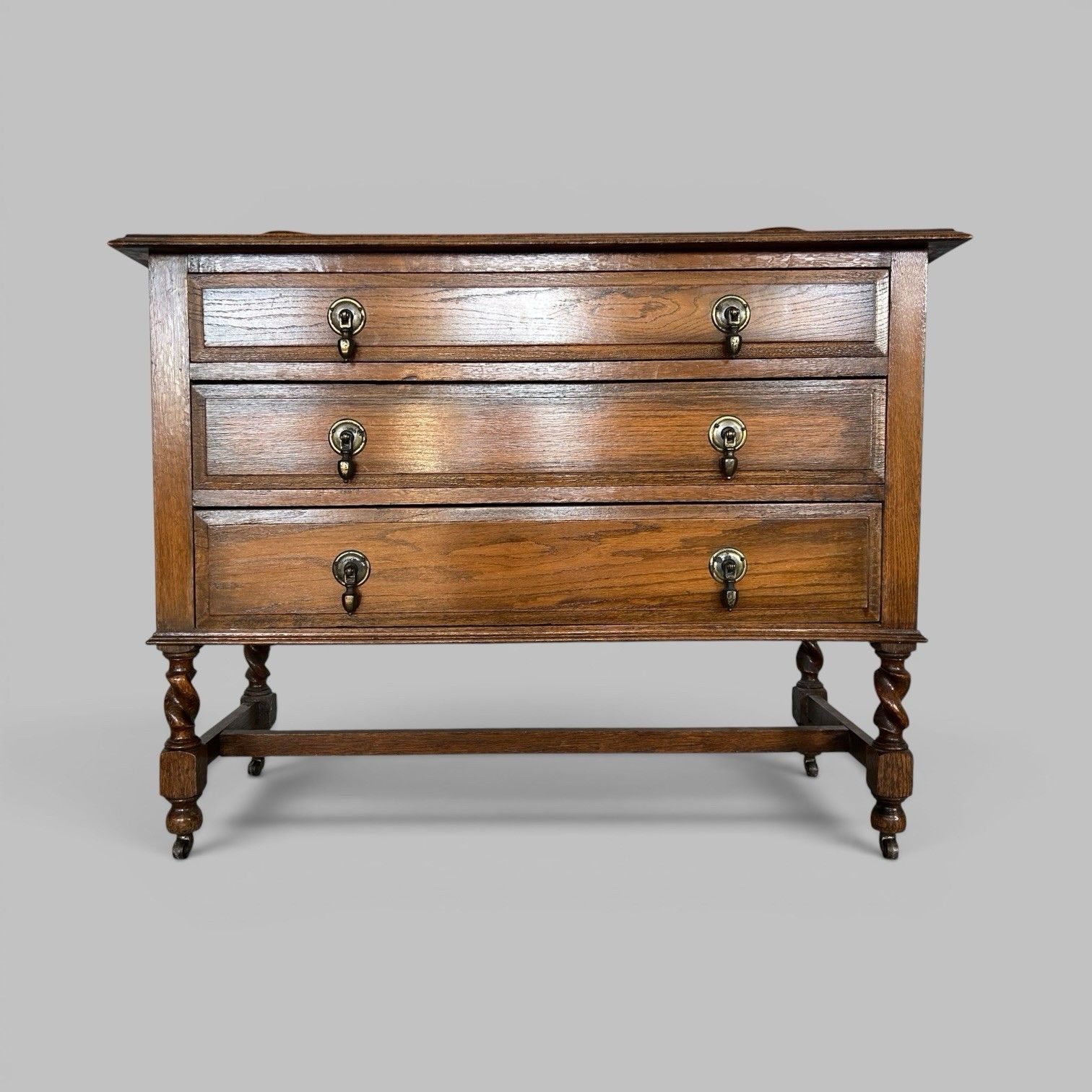 Furniture Ed Wardian Oak Three Drawer Chest On Barley Twist Legs photo