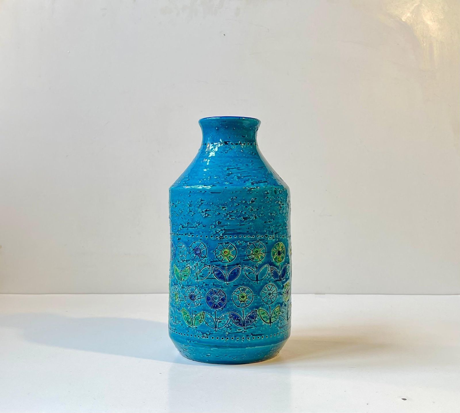 Italian Modern Turquoise Stoneware Vase W.Sunflowers By Aldo Londi For Bitossi photo furniture