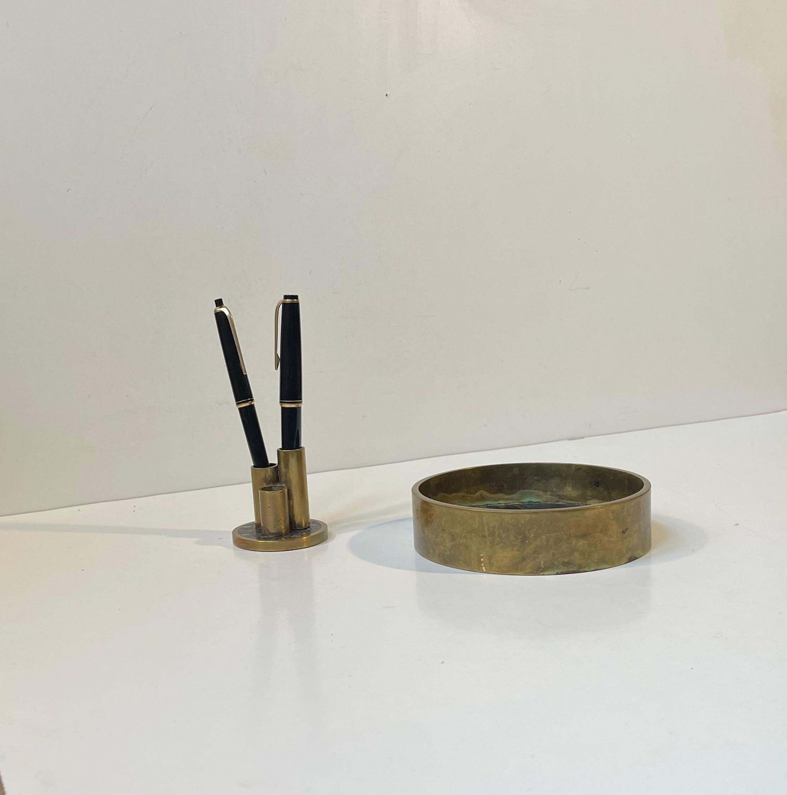 Midcentury Natural Stone & Brass Pen Holder & Ashtray By Saulo Norway, 1960s photo 381.0