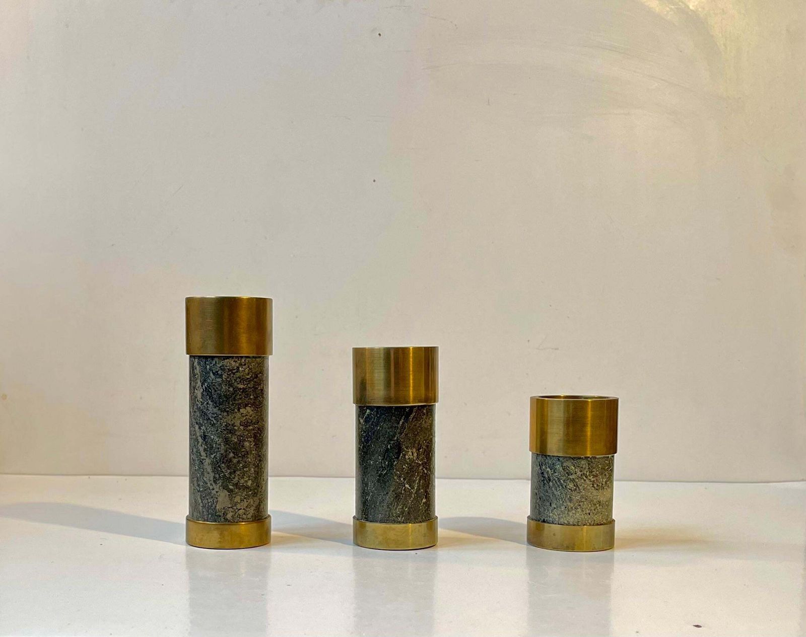 Mid Century Natural Stone And Brass Candleholders By Saulo Norway, 1960s photo furniture