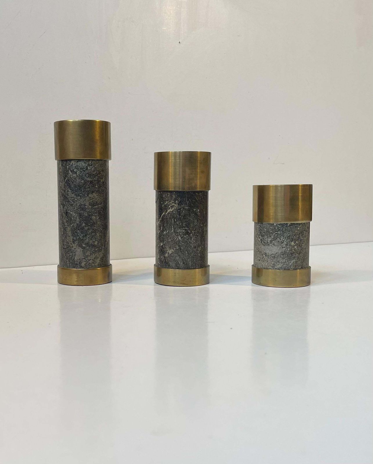 Mid Century Natural Stone And Brass Candleholders By Saulo Norway, 1960s photo Home Decor