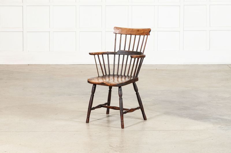 19thc English Vernacular Yew & Fruitwood Stick Back Windsor Chair photo for sale