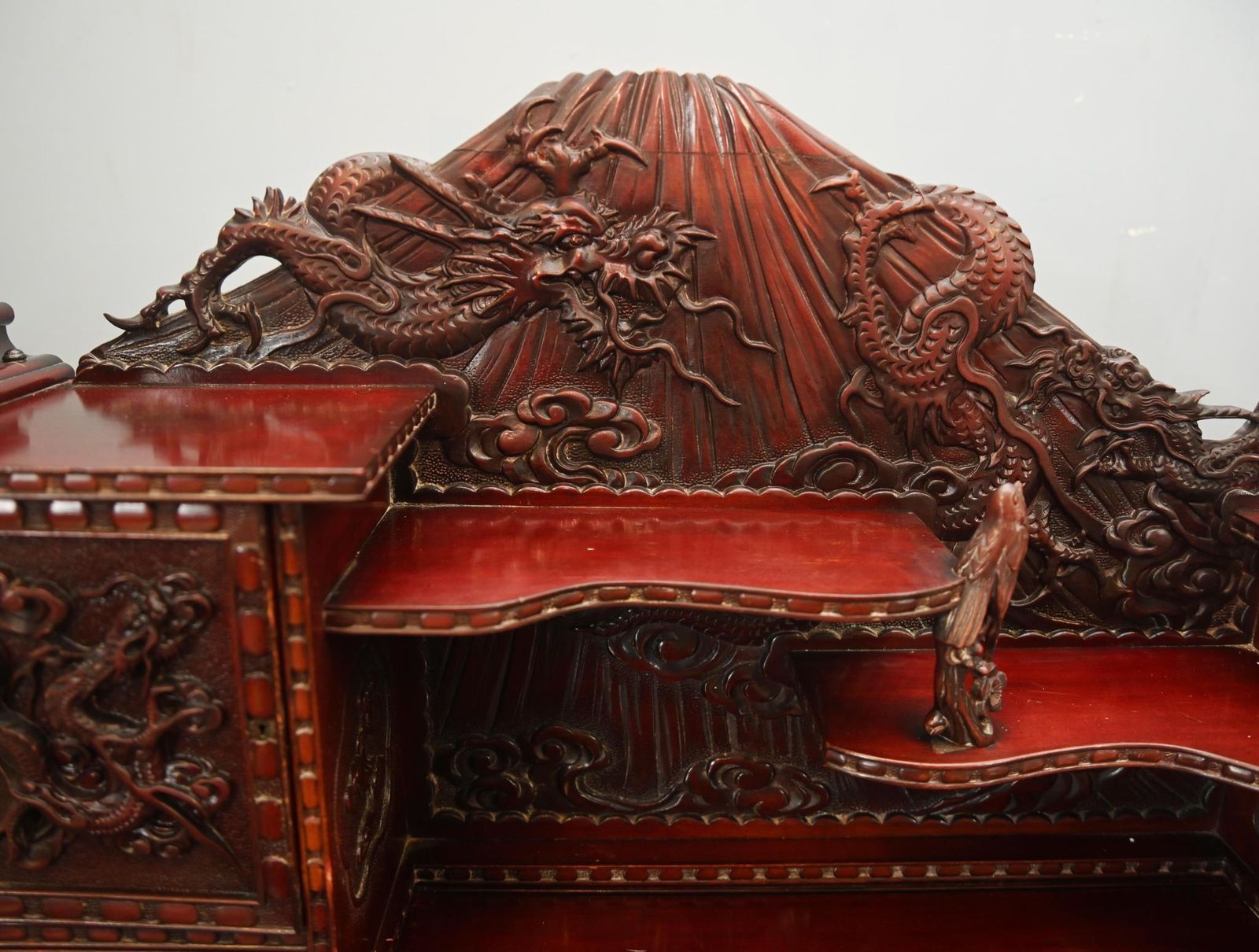 Japanese Carved Desk Hardwood Bureau Meije photo for sale