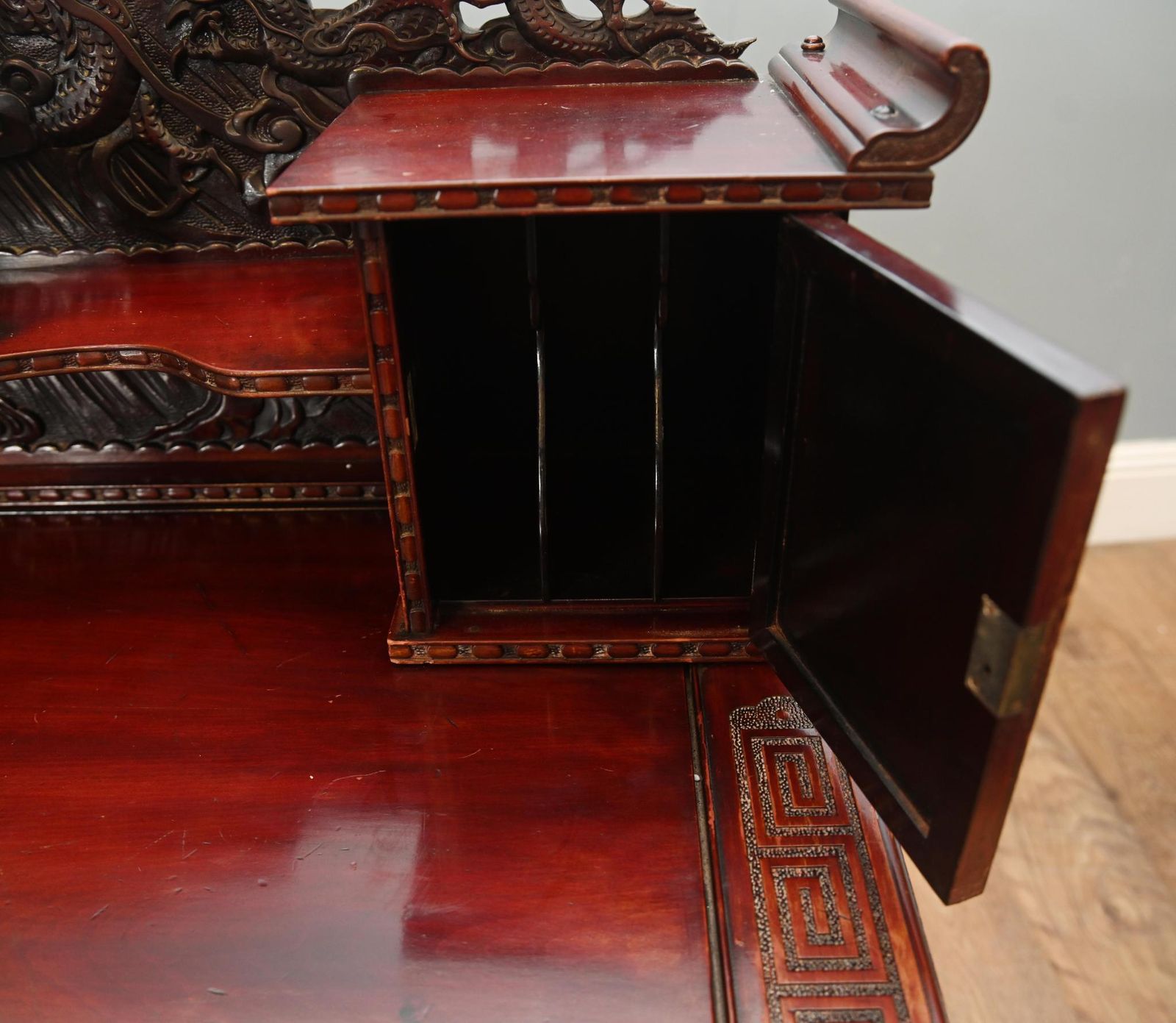 Japanese Carved Desk Hardwood Bureau Meije photo vintage