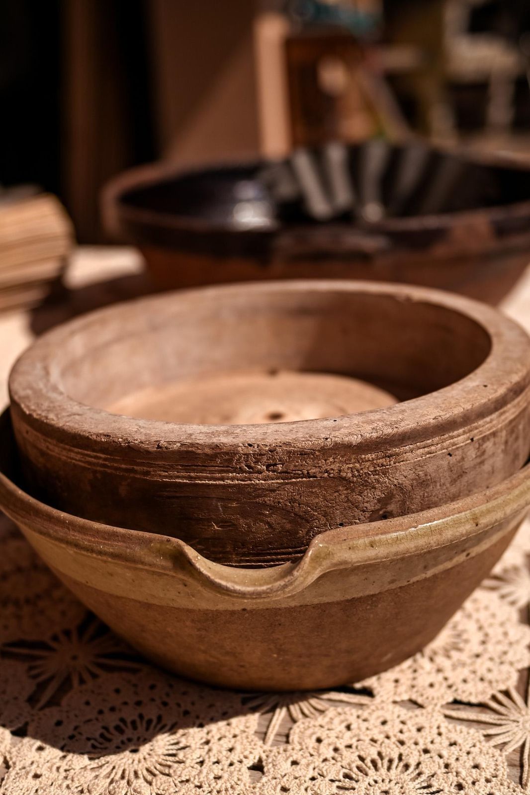 photo for sale Antique French Stoneware Cheese Strainer Faisselle Glazed Ceramic Farmhouse Dairy Vessel 26cm