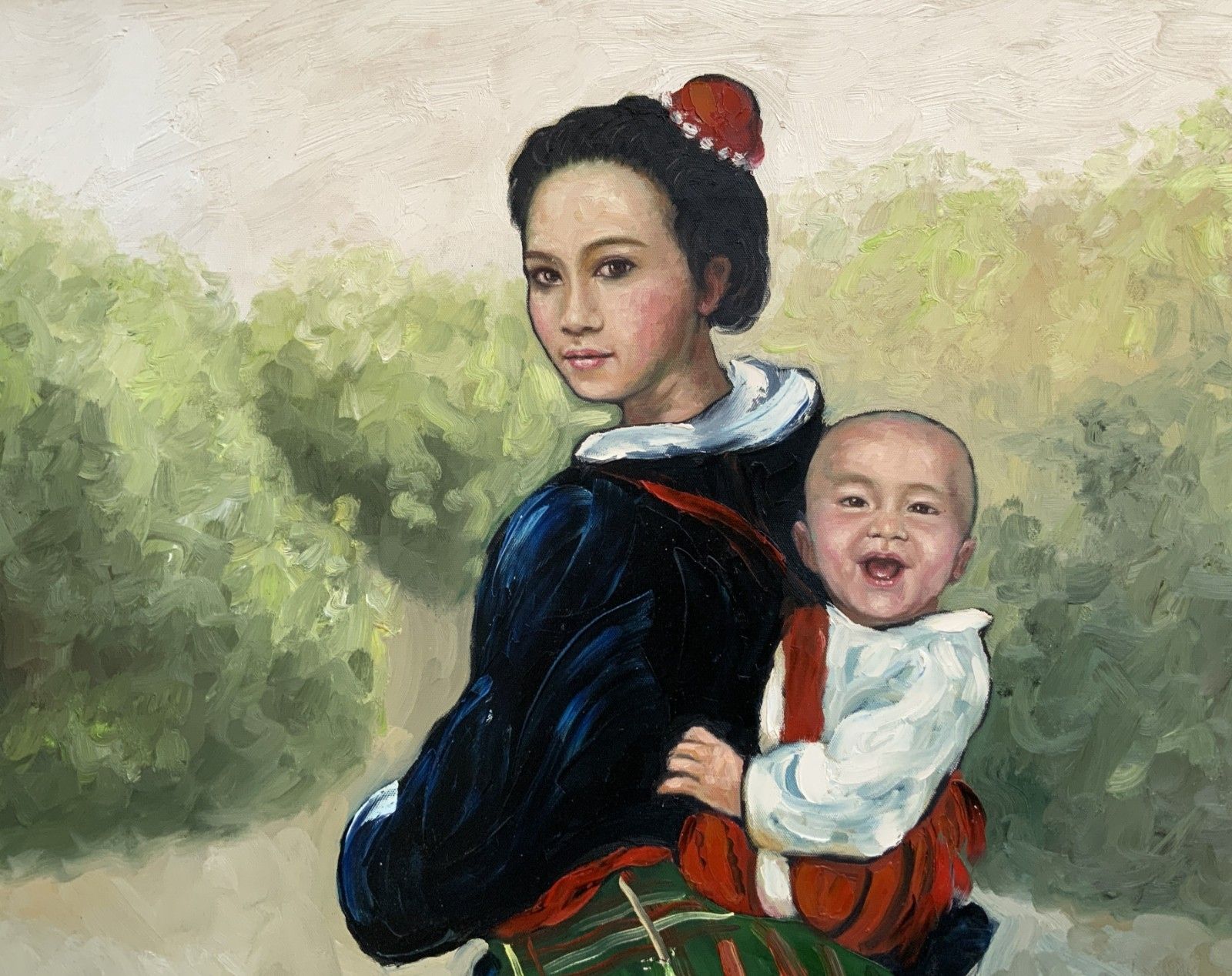 Large Signed Original Contemporary Asian Oil Portrait Painting (1 Of 2) photo Art