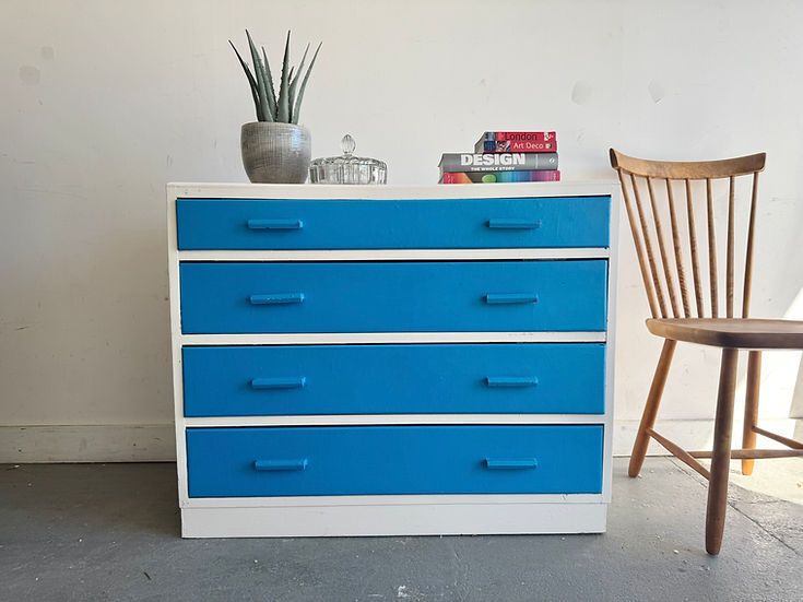 Vintage Chest Of Drawers Painted Blue photo furniture