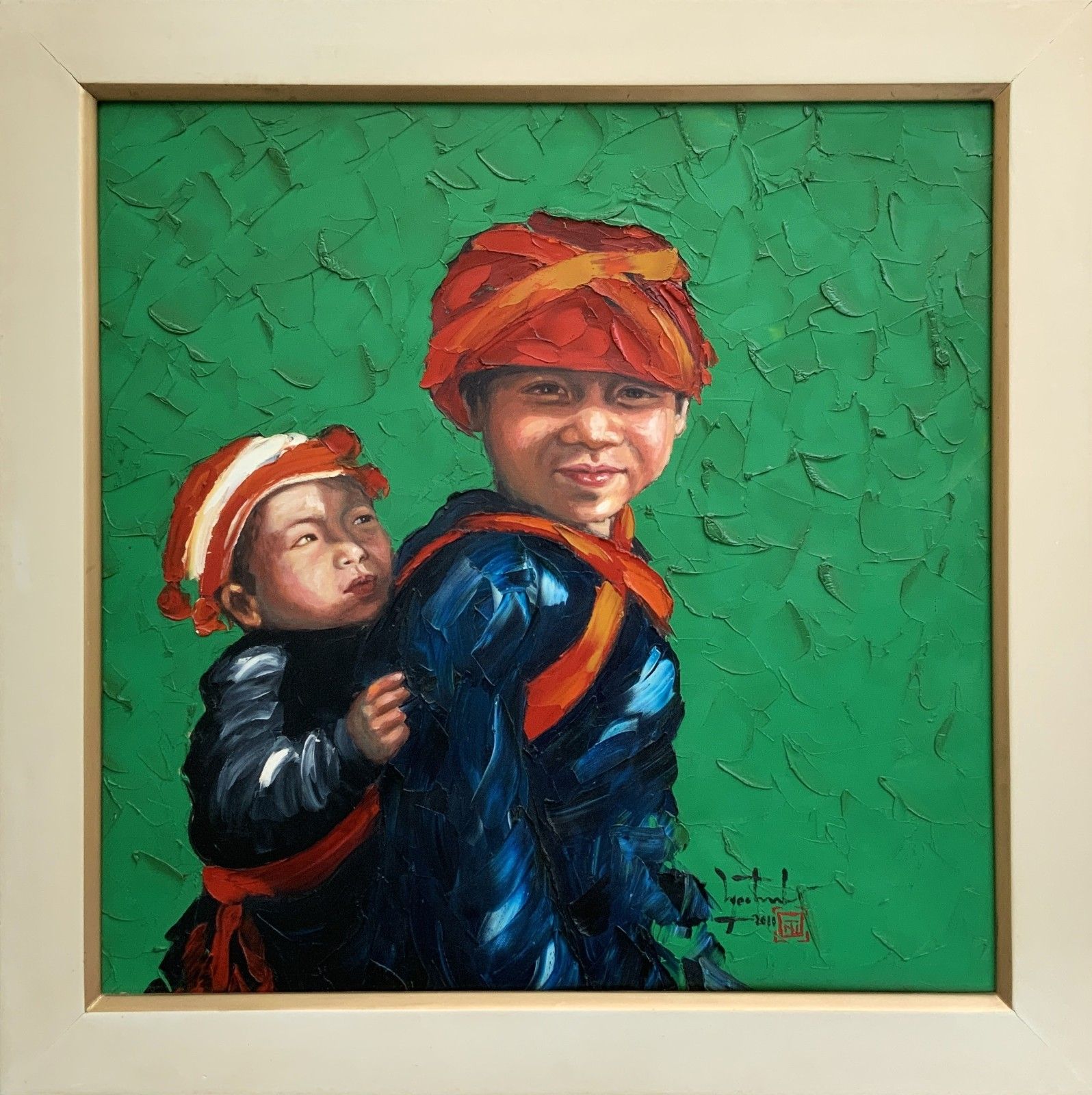 Large Signed Original Contemporary Asian Impasto Oil Portrait Painting (2 Of 2)