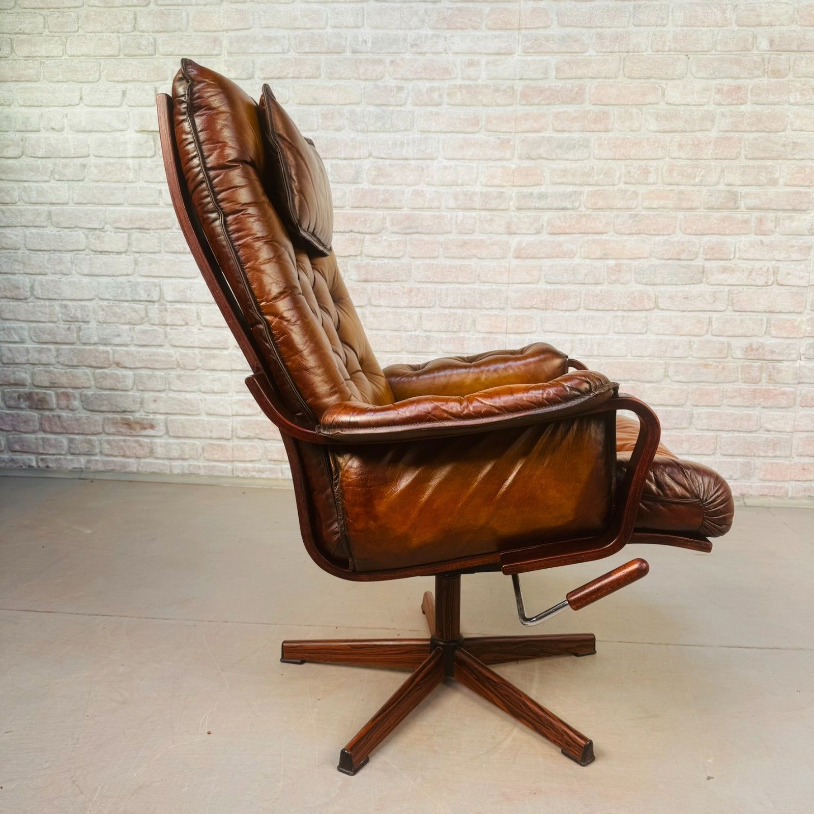 Vintage Scandinavian Tan Leather Swivel Chair photo buy