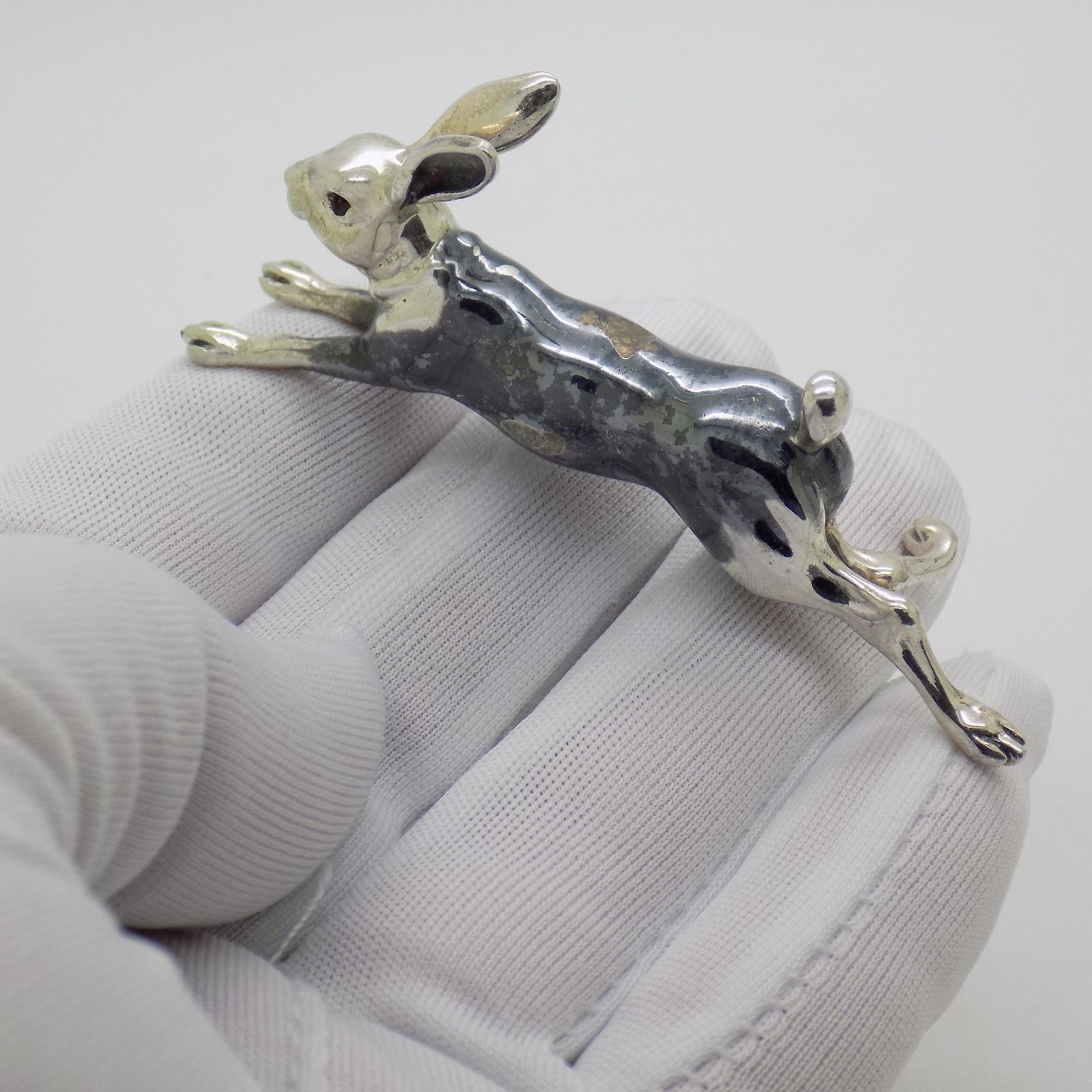 Vintage Italian Handmade Silver Running Hare Figurine, 1980s photo furniture