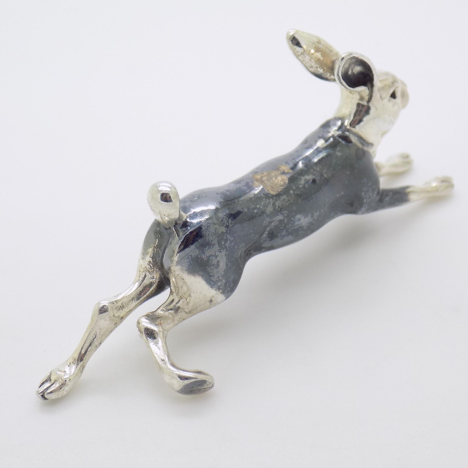 Vintage Italian Handmade Silver Running Hare Figurine, 1980s photo vintage