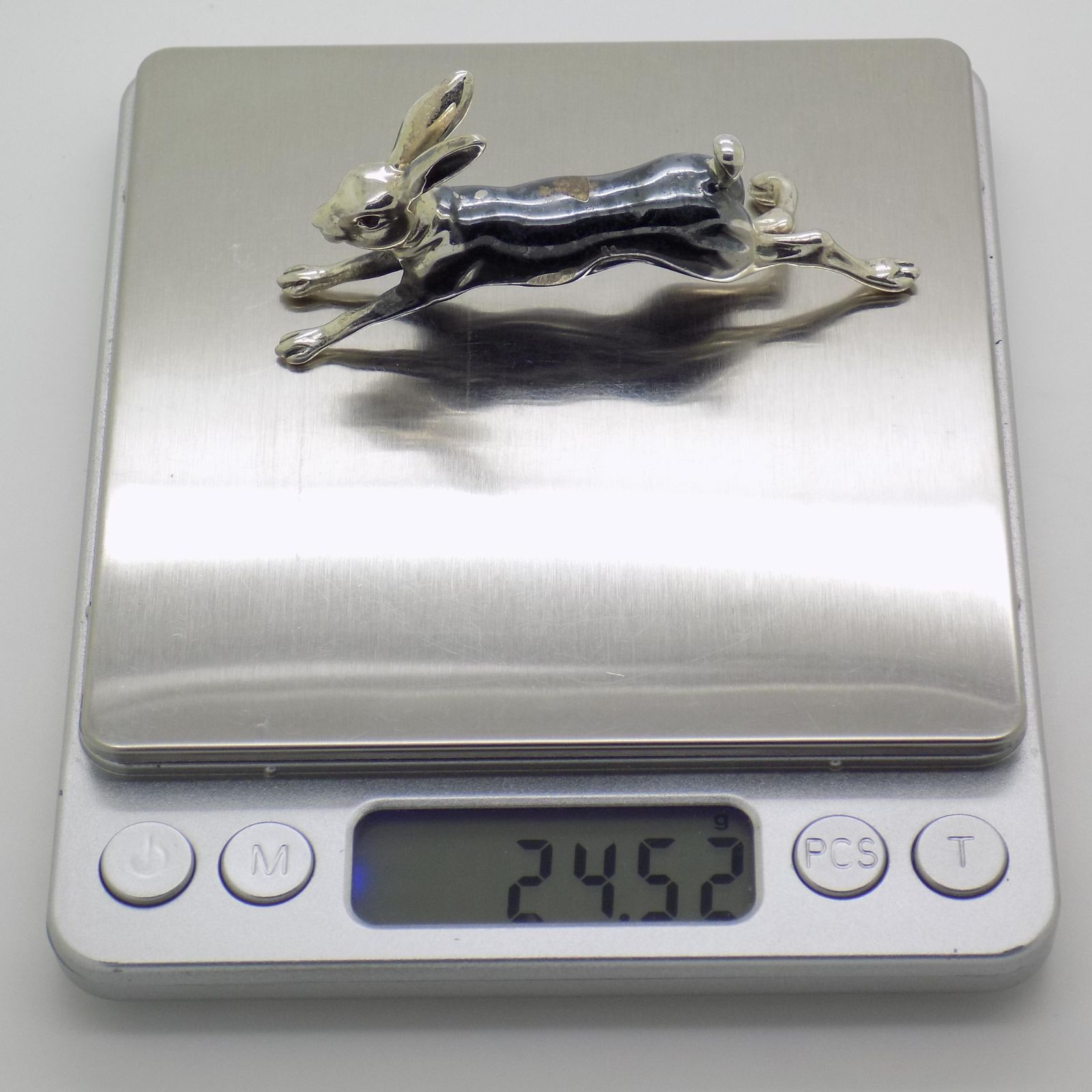 Art Vintage Italian Handmade Silver Running Hare Figurine, 1980s photo