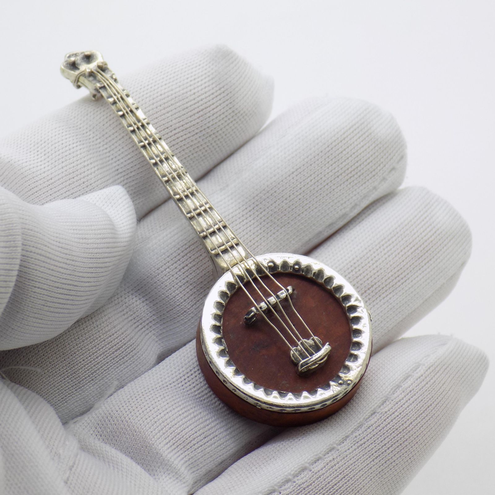 Vintage Italian Handmade Sterling Silver And Wood Mandolin Figurine, 1980s photo furniture