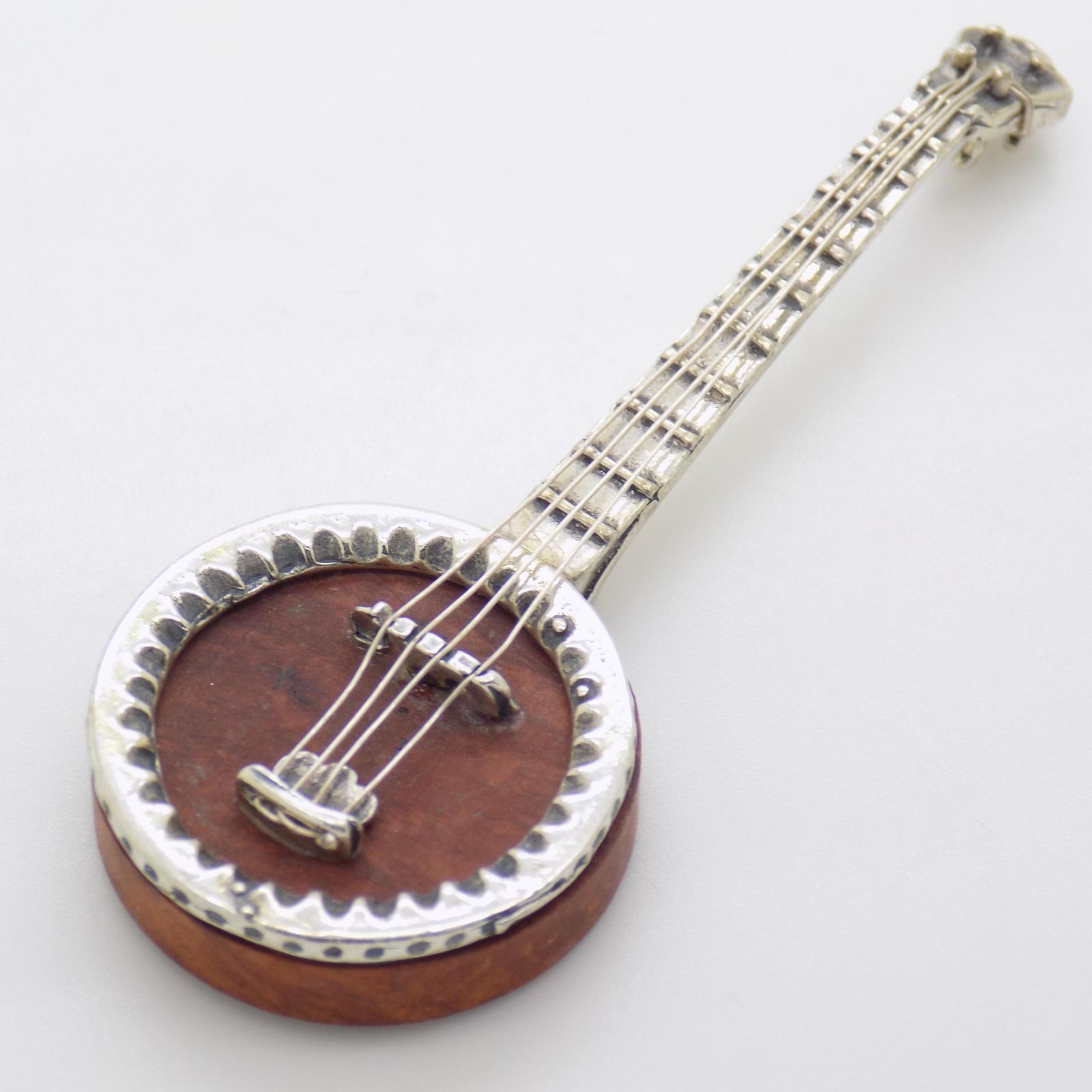 photo for sale Vintage Italian Handmade Sterling Silver And Wood Mandolin Figurine, 1980s