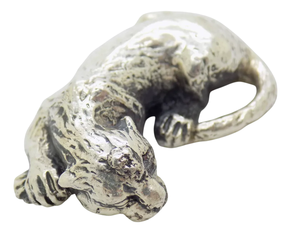 Vintage Italian Handmade Silver Sleeping Panther Figurine, Arezzo, Tuscany, Italy, 1970s