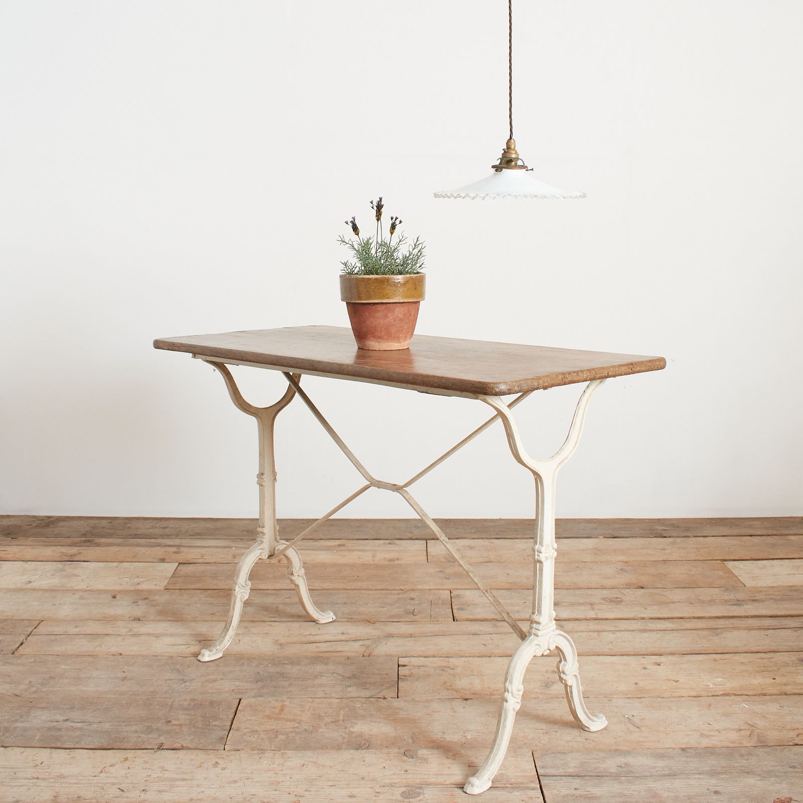 photo furniture Antique French Wrought Iron Garden Bistro Table Wooden Top