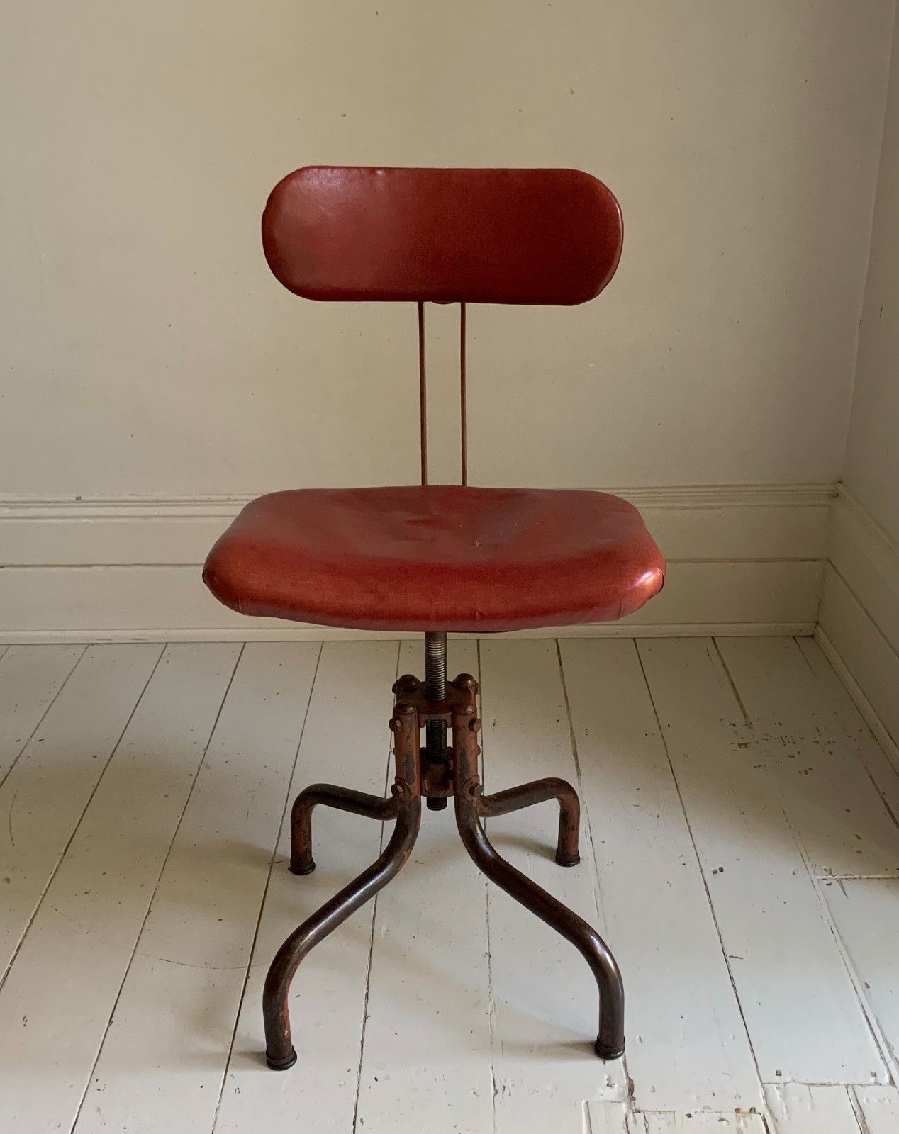 Vintage Industrial Machinist's / Factory / Dentist Chair Red Vinyl photo furniture
