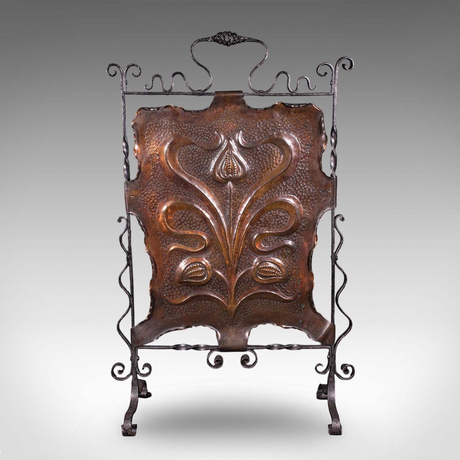 Antique Fire Screen, Art Nouveau, French, Fireplace Reflector, Copper, Victorian photo furniture