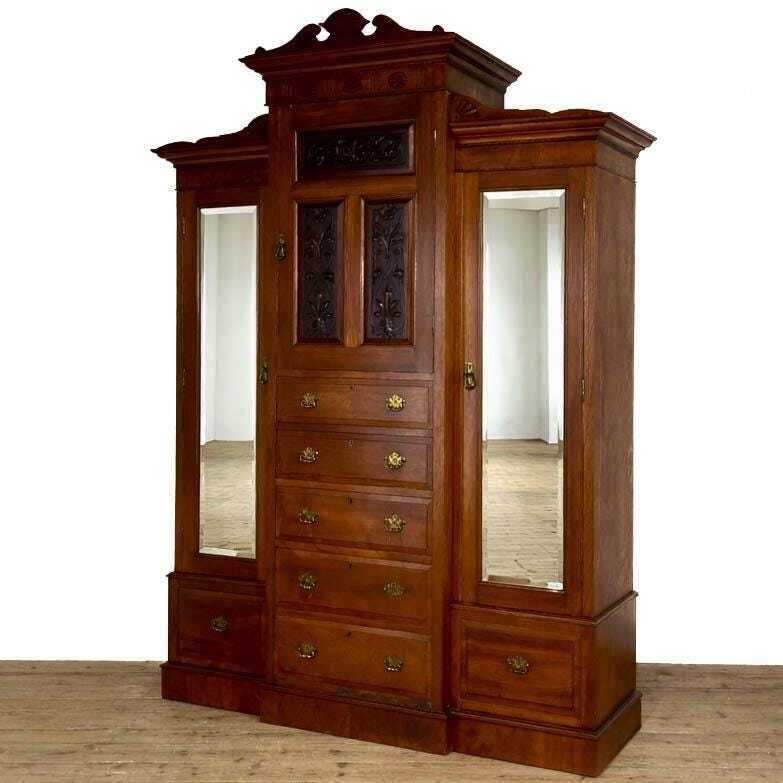 Antique Victorian Walnut Triple Compactum Wardrobe photo furniture