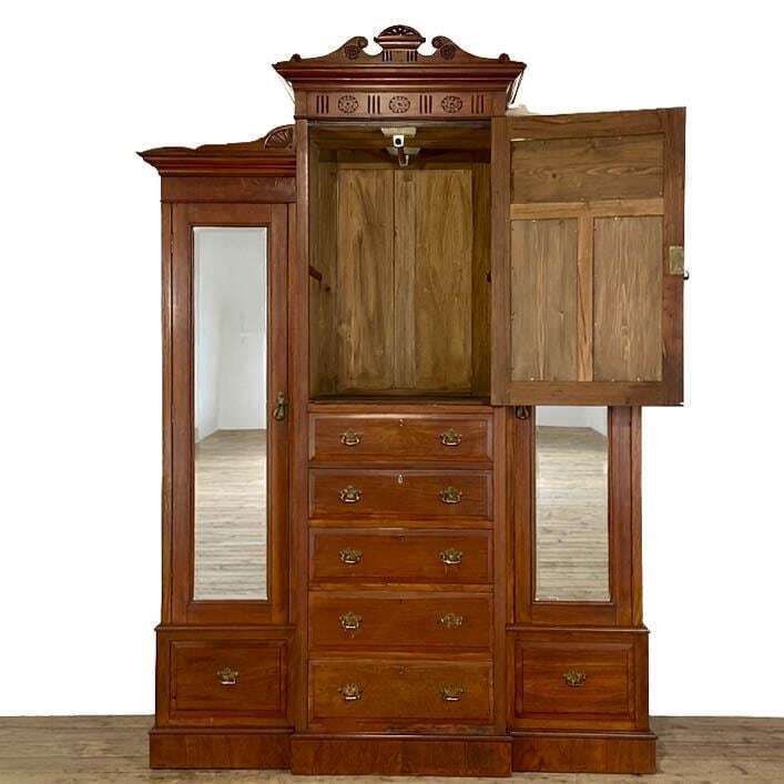 Antique Victorian Walnut Triple Compactum Wardrobe photo for sale