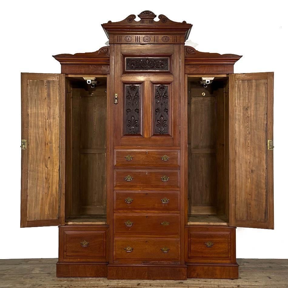 Antique Victorian Walnut Triple Compactum Wardrobe photo Furniture