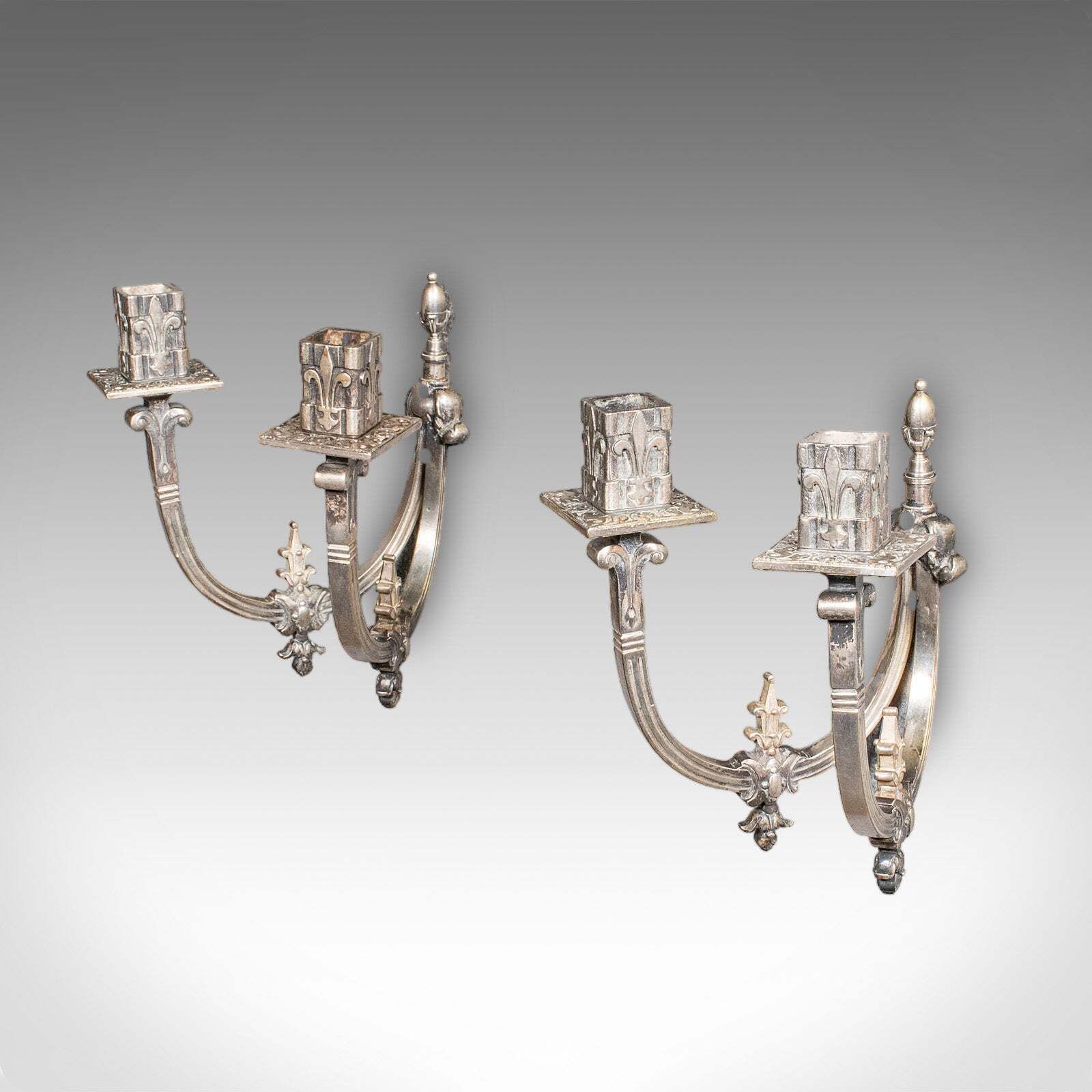 Pair Of Antique Candle Sconces, French, Wall Lighting, Art Nouveau, Victorian photo for sale